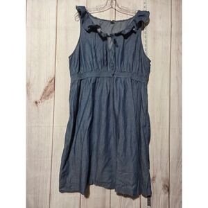 Ladiesb2x Chambray Dress Sleeveless Ruffle Neck Empire Waist‎ Casual